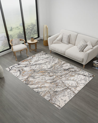 Turkish Area Rug Gamma Premium Collection GOLD/GRAY 408A