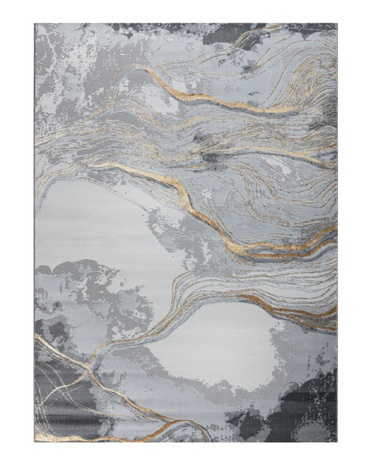 Turkish Area Rug Gamma Premium Collection GOLD/GRAY KD001