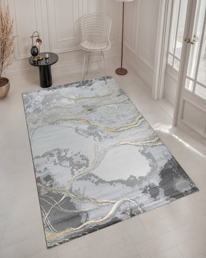 Turkish Area Rug Gamma Premium Collection GOLD/GRAY KD001